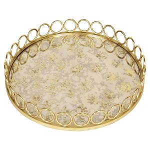 Plateau imprimé rond attrayant en métal en laiton AK dans un plateau de service unique fini multicolore pour les accents d'ustensiles de cuisine/décor de table - Product Image 2