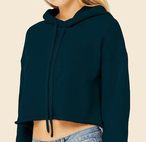 Nouvelle conception, col rond, ensembles de sport d'automne personnalisés, femmes, coton uni, ample, manches longues, pull court, capuche - Product Image 4