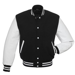 Diseño personalizado de alta calidad para hombre chaquetas universitarias béisbol invierno lana cuero Varsity chaqueta para hombre Color negro ligero - Product Image 1