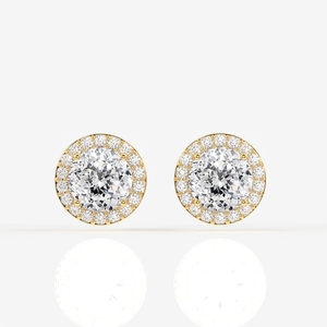 Boucles d'oreilles en or 18 carats avec halo de diamants de laboratoire taillés portugais - Product Image 1