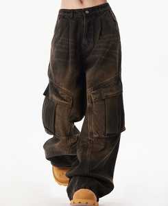 Pantaloni in Denim Cargo di cotone nero lavato in pietra moda Street Wear <span class=keywords><strong>Jeans</strong></span> da <span class=keywords><strong>donna</strong></span> con motivo estivo a gamba dritta - Product Image 3