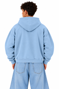 Sudadera con Capucha AURA para Hombre, Talla Grande, Color Azul Claro, con Cierre, Informal, de Felpa, Color Sólido, con Bolsillo, Corte Regular, 100% Algodón - Product Image 2