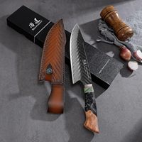 Couteau de boucher ergonomique en résine et bois, lame rasoir ultra-affûtée, pleine soie, avec logo personnalisé, acier Damas forgé à la main, étui en cuir