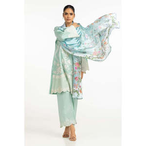 Dupatta de satén verde marino para mujer, con estampado arrugado, 100% poliéster, semiformal, largo, para verano, con impresión digital - Product Image 1