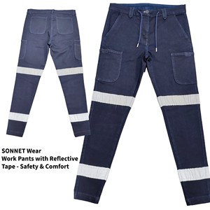 Pantalon de travail en coton élasthanne pour homme brillant respirant et réfléchissant droit à plat-sécurité et confort avec UPF 50 + - Product Image 5