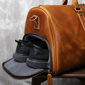 Bolsa de lona de cuero personalizada Bolsa de viaje y gimnasio plegable deportiva con cinturón de hombro de moda Bolsas de cuero genuino - Product Image 3