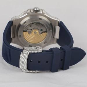 Montre unisexe de luxe tendance, cadran bleu semi-givré, diamants en moissanite VVS, style hip-hop personnalisé, bracelet en caoutchouc bleu foncé - Product Image 3