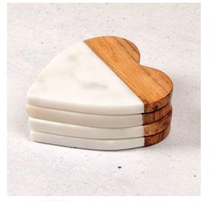 Ensemble de 4 sous-verres classiques en marbre et bois d'acacia, écologiques, en bois naturel et marbre, sous-verres en bois de manguier fabriqués en Inde - Product Image 3