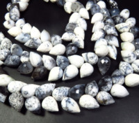 Opale Dendritique Goutte d'Eau Perles à Trou Diagonal 11-14mm Fil de 7 pouces Opale Naturelle Facettée Briolette Pierres Précieuses Libres Noir Blanc