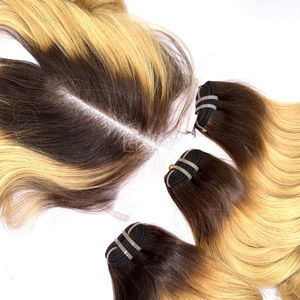 La más alta calidad, precio caliente, pelo crudo hinchable, Color Ombre, extensiones de cabello humano vietnamita, conjunto de paquetes de cierre 2025 - Product Image 4