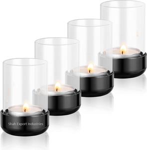 Stylish Design Metal and Clear Glass <b>Black</b> Hurricanes Tea Light <b>Candle</b> Holder for Home and Wedding Decorative - Product Image 1