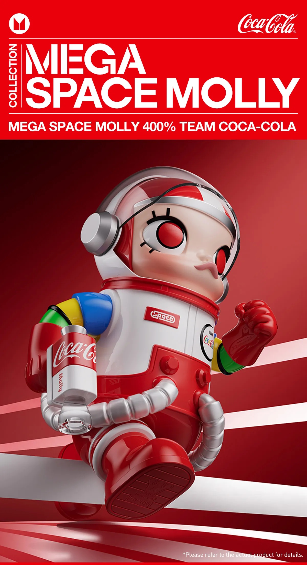 POP MART MEGA SPACE MOLLY 400% TEAM COCA-COLA Figure with PVC ABS