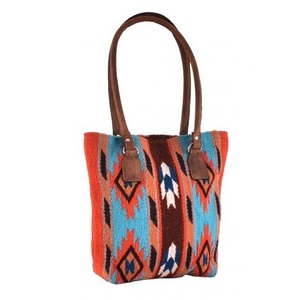 Superior Quality Genuine Leather 100% Wool Teal and <b>Orange</b> Saddle <b>Blanket</b> Handbag Bohemian Style Tote Bag Top Indian Supplier - Product Image 1
