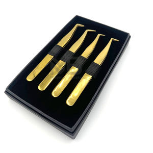 Pinzas para Extensión de Pestañas de Alta Calidad, 4 Piezas, en Caja de Cartón Recubierta de Papel Negro, Personalizables - Product Image 3