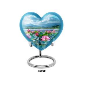 Urna Funeraria de Aluminio en Forma de Lágrima con Flores Rosadas para Cenizas Humanas, con Soporte y Bolsa de Terciopelo Gratis - Product Image 3