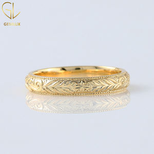 Bande de Milgrain inspirée de fleurs et de feuilles, alliance en or jaune 18 carats, bague gravée à la main, bague en filigrane de style antique vintage - Product Image 2