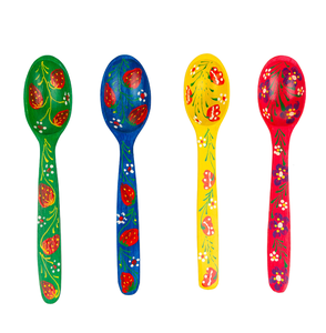 ช้อนไม้4ชิ้นช้อนพิมพ์ลายอีนาเมลหลากสีพิมพ์โลโก้ตามสั่งเป็นมิตรต่อสิ่งแวดล้อม - Product Image 1