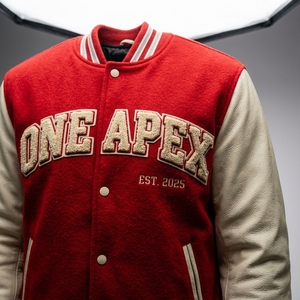 <b>Red</b> Cream Letterman Jacket <b>Wool</b> Body Leather Sleeves Rib Knit Collar Cuffs Snap Front Custom Logo Streetwear Outerwear Mens Coat - Product Image 4