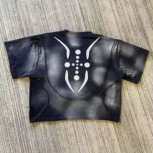 2026 Custom Logo Boxy <b>Cropped</b> Print T-shirts Blank Wholesale Pocket <b>Men</b> Plain Cotton Black Vintage Acid Wash T Shirts - Product Image 2