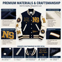 Fabricant de vestes universitaires sur mesure OEM, manches en cuir, broderie chenille, vestes Letterman, échantillon, marque privée