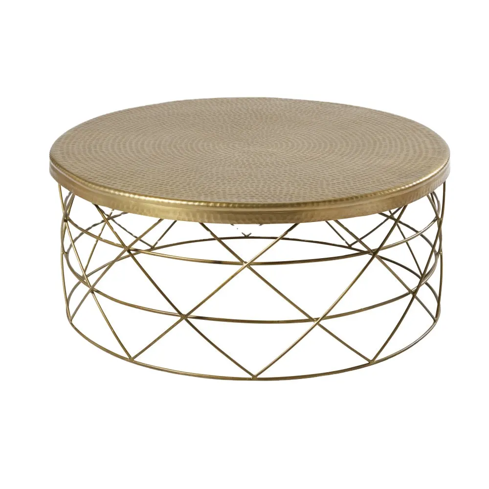 Metal Round hammered cylinder brass coffee table home decor furniture for living room and lobby furniture side tables