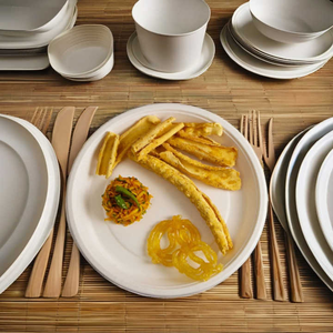 Assiettes en bagasse biodégradables personnalisées Vaisselle jetable haut de gamme pour mariages, fêtes et vente en gros - Product Image 1