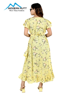 เดรสสวยทันสมัยสำหรับฤดูร้อนน่ารักสำหรับผู้หญิง/เด็กผู้หญิงผ้าเครปคอวีแขนผีเสื้อลายผ้าทอเป็นมิตรต่อสิ่งแวดล้อม - Product Image 2