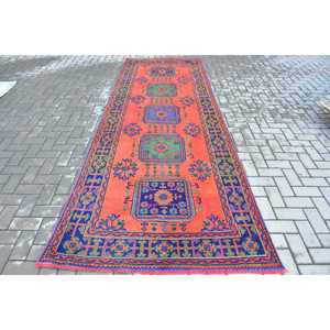 พรมขนาด 4.4x11.7 ฟุต, พรมวินเทจตุรกี, พรมสีแดงสไตล์ตะวันตกเฉียงใต้ - Product Image 1