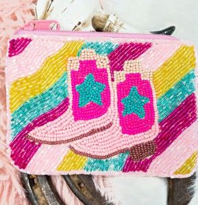 Bolsa de cuentas de vaquero de alta calidad de Color rosa y blanco, Mini monedero occidental hecho a mano, Material de lona con cierre de cremallera - Product Image 4