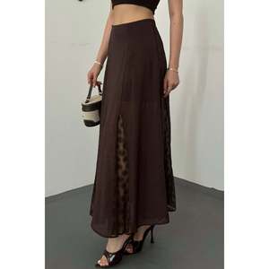 Brown Lace <b>Flared</b> <b>Skirt</b> - Brown - Product Image 4