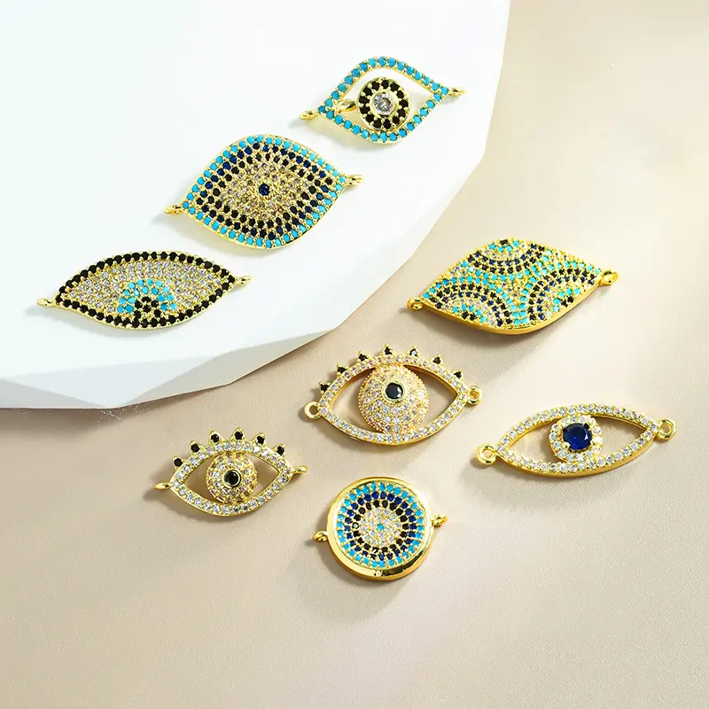 Bijoux fantaisie DE'vil Eye Laiton Micro Pave Cubique Zircone Entretoise Perle Cz Connecteurs Charmes Accessoires Pour Femmes Bracelet DIY