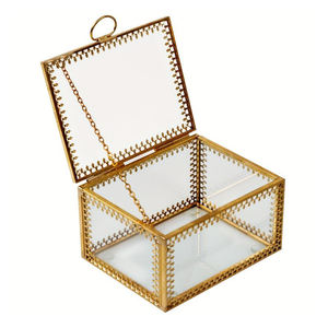 Handmade Bevelled Glass <b>Box</b> Brass Border Gold Finished Jewelry Earring <b>Keepsake</b> Organized <b>Wedding</b> Ring <b>Box</b> Reasonable Storage - Product Image 5