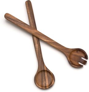 Serveurs à salade ronds en acacia, 13 pouces de long, une paire d'ustensiles de service en bois - Product Image 3