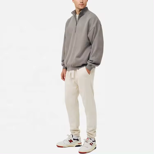 Sweat-shirt à demi-zip pour homme en molleton à col montant uni teint en couleur unie décontracté athlétique d'entraînement chaud d'hiver 100% coton - Product Image 4