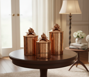 Artisanal Rose Gold Stainless Steel Hammered Canisters European Style Buckle <b>Lid</b> Stylish Countertop Eco-Friendly Food Storage - Product Image 2