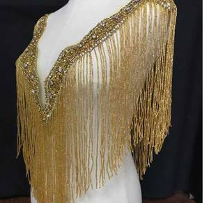 Corsage perlé en cristal et strass doré Applique Full Body Couture Tulle Mesh avec paillettes perlées Décor pour robes de mariée de bal - Product Image 5