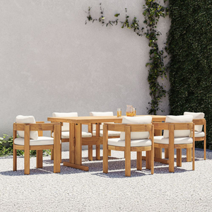Ensemble de salle à manger d'extérieur moderne en teck massif de qualité supérieure pour 8 personnes avec fauteuils rembourrés et table rectangulaire large à pieds en T pour patio et jardin - Product Image 1