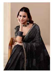 Pure Georgate Saree con estampado Bandhani All Over Saree Georgette Bandhani Saree con intrincado diseño de encaje - Product Image 5