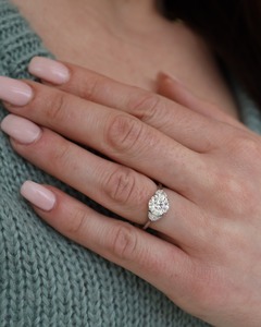 8mm Round Cut Moissanite Three Stone <b>Ring</b> with Half <b>Moon</b> Cut Side Stones White Gold Plated Classic Engagement Bridal Jewelry - Product Image 3