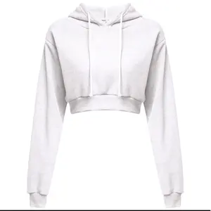 Sudadera con capucha recortada para mujer de alta calidad con logotipo personalizado estampado de soplo y Sudadera larga - Product Image 6