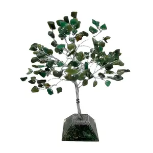 Direct Factory Supply Best Selling 100% Natural Crystal Craft Semi-Precious Stones Green Jade Gemstone Silver Wire Crystal Tree