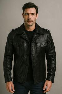 Chaqueta de Cuero para Motocicleta de Hombre, Elegante y de Alta Calidad, para Invierno, con Cierre y Logotipo Frontal - Product Image 5