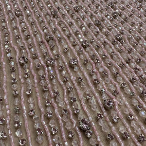 Tissu de luxe rose poudré avec perles de cristal et motif à pois, 100 % polyester, technique tissée, articles en stock avec finition métallique - Product Image 1