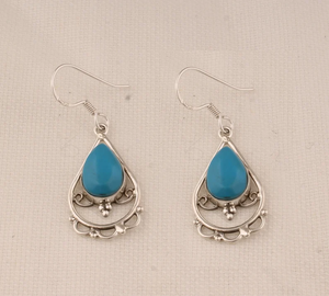 Handmade 925 Sterling Silver Turquoise <b>Earrings</b> for Women Pear Teardrop Gemstone Bridesmaid Wedding Jewelry Elegant Style - Product Image 1