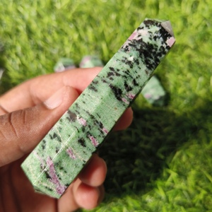 หินคริสตัลทับทิม zoisite ยอดแหลมทรงหอคอยเสาโอเบลิสก์ไม้กายสิทธิ์สองจุดของขวัญของขวัญงานปาร์ตี้พื้นบ้าน - Product Image 5