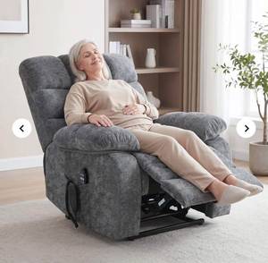 High Quality Gray <b>Fabric</b> Contemporary Recliner Chair Padded Armrests Remote Control <b>Faux</b> <b>Leather</b> <b>Upholstery</b> Rotating Ready for - Product Image 3
