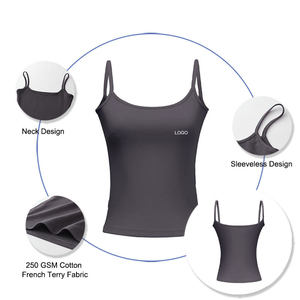 Filles Cool été hauts 250G confortable coton français éponge Spaghetti sangle haut Logo personnalisé sans manches T-shirts Camisole - Product Image 3
