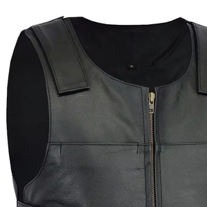Chalecos de Motociclista de Cuero Negro para Hombre, Chaquetas de Cuero con Diseño Personalizado, Chaleco de Cuero Transpirable con Cremallera para Invierno - Product Image 2