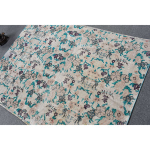Classique Beige bleu 5.4 X 4ft fait à la main tapis turc laine Polyester Patchwork Rectangle Design pour salon chambre pour adolescents - Product Image 5