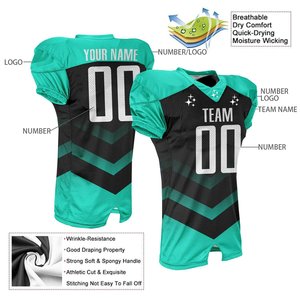 Uniforme de football américain personnalisé, maillot et pantalon, noir, aqua, turquoise dégradé, col en V, tenue d'équipe, vêtements de sport personnalisés, vente en gros - Product Image 6